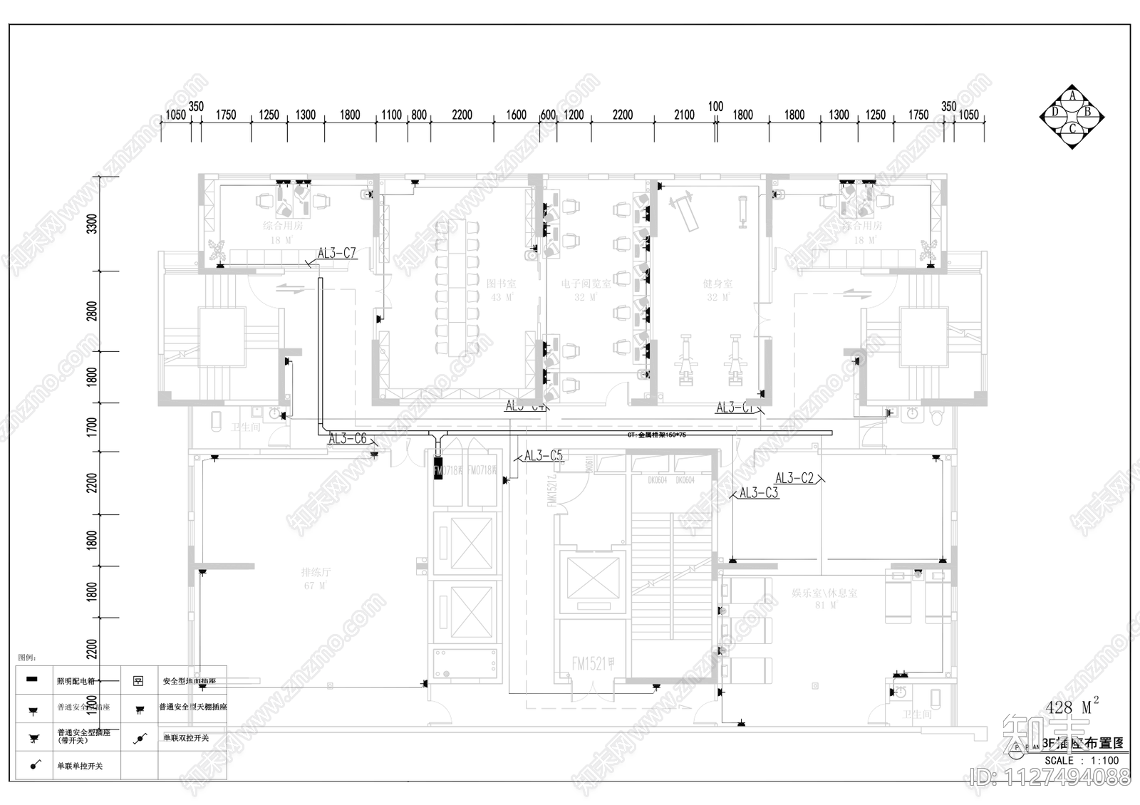 现代社区办公室cad施工图下载【ID:1127494088】