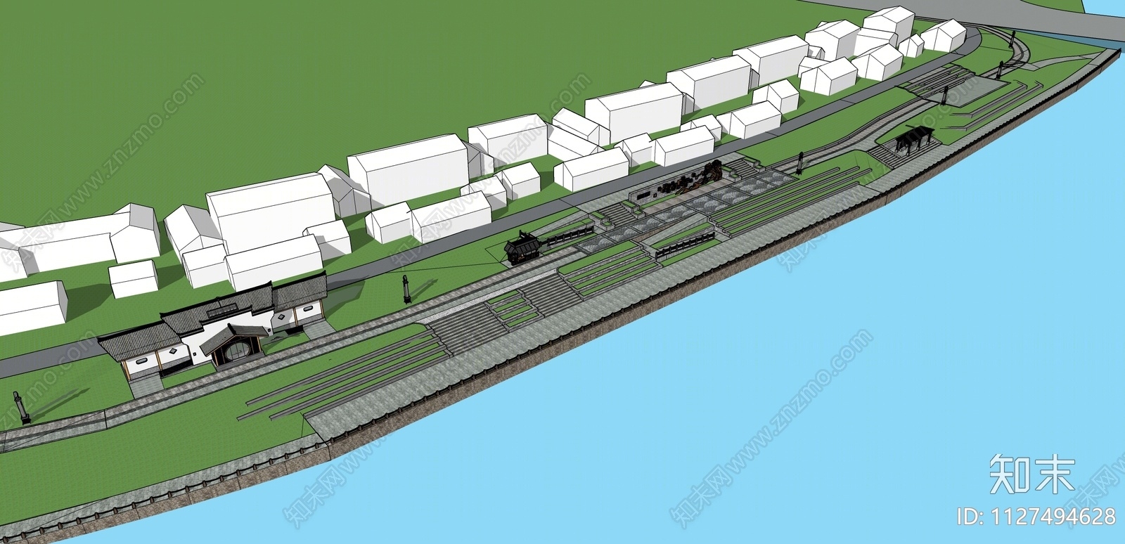 现代滨水景观SU模型下载【ID:1127494628】