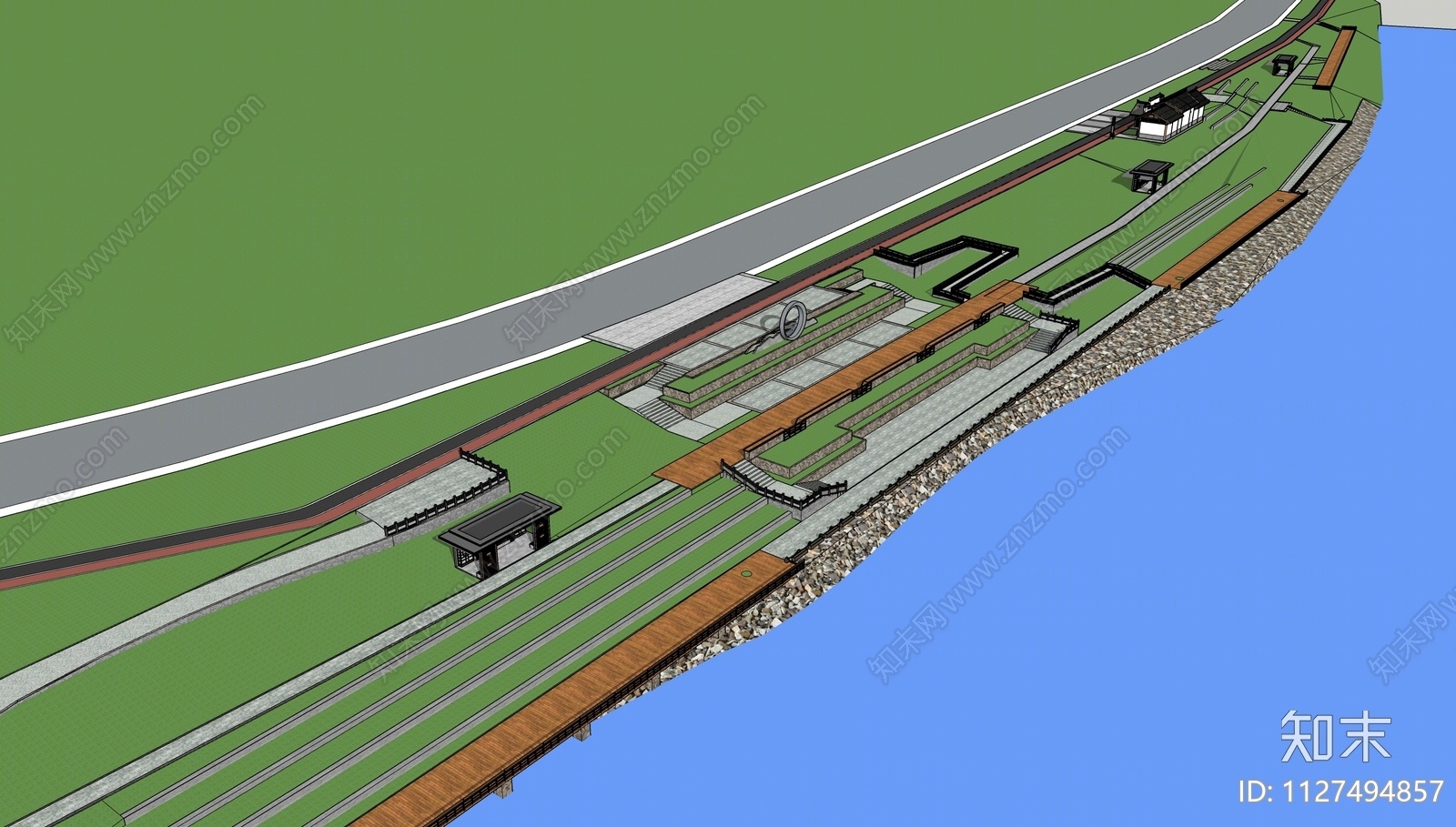 现代滨水景观SU模型下载【ID:1127494857】