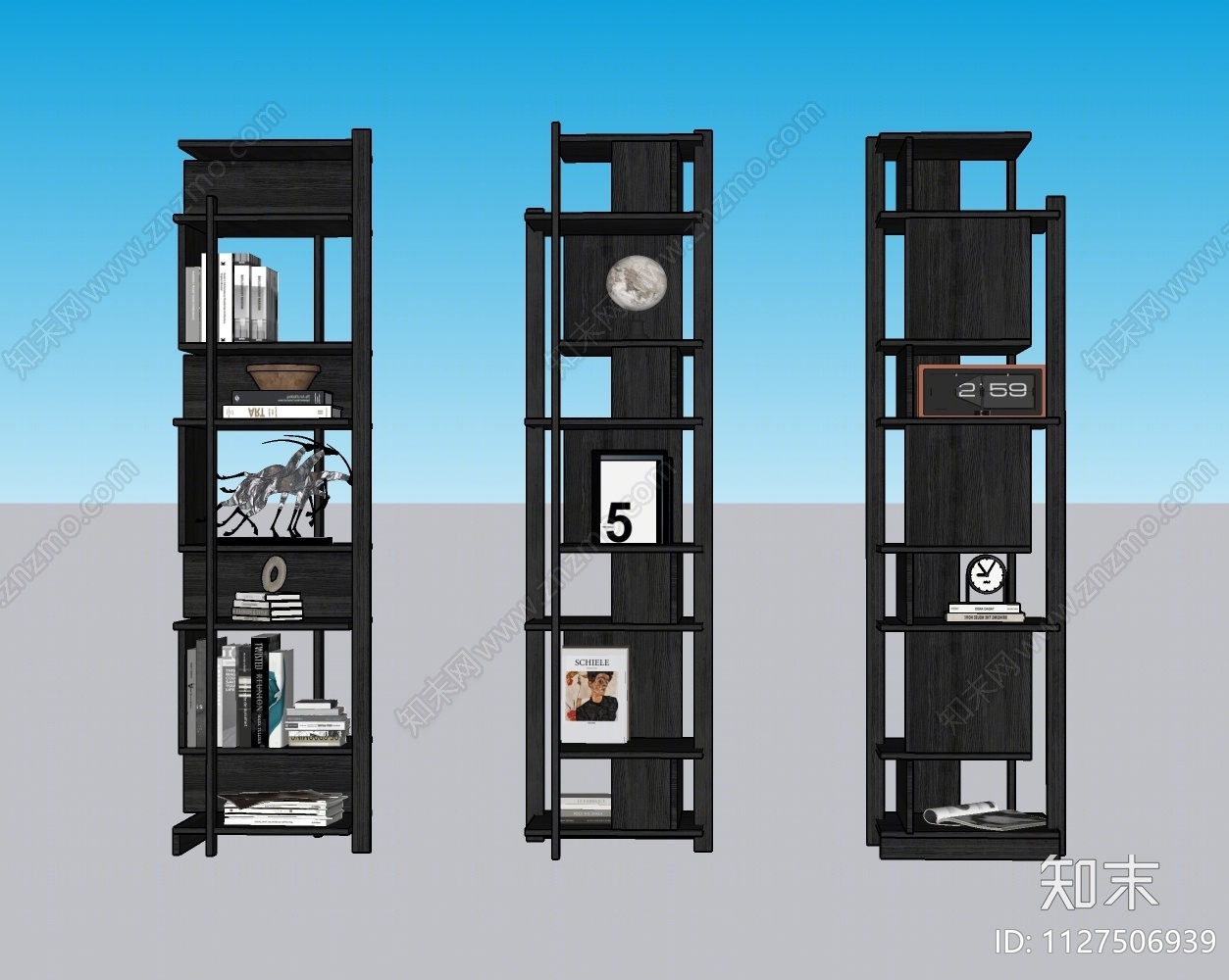 现代黑色转角书架SU模型下载【ID:1127506939】