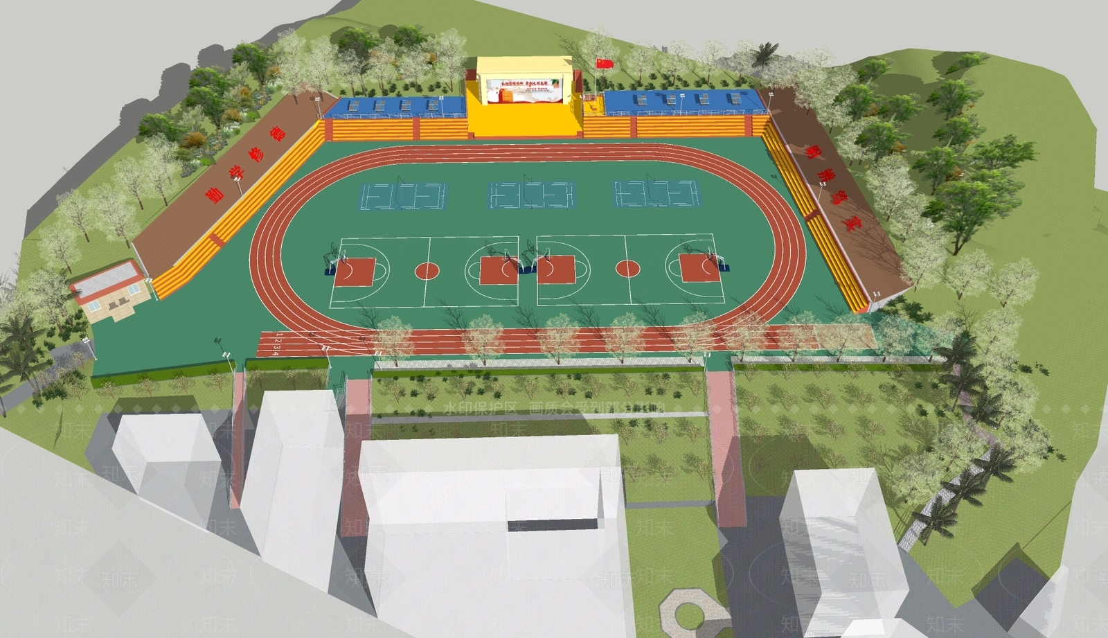 现代校园球场SU模型下载【ID:1127601782】