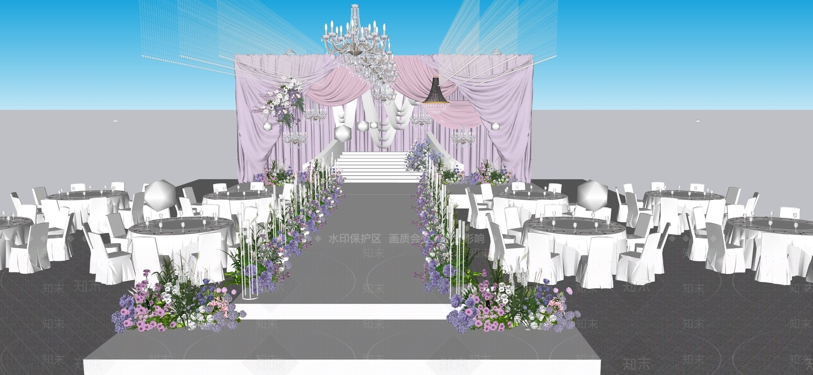 现代酒店宴会厅SU模型下载【ID:1127520794】