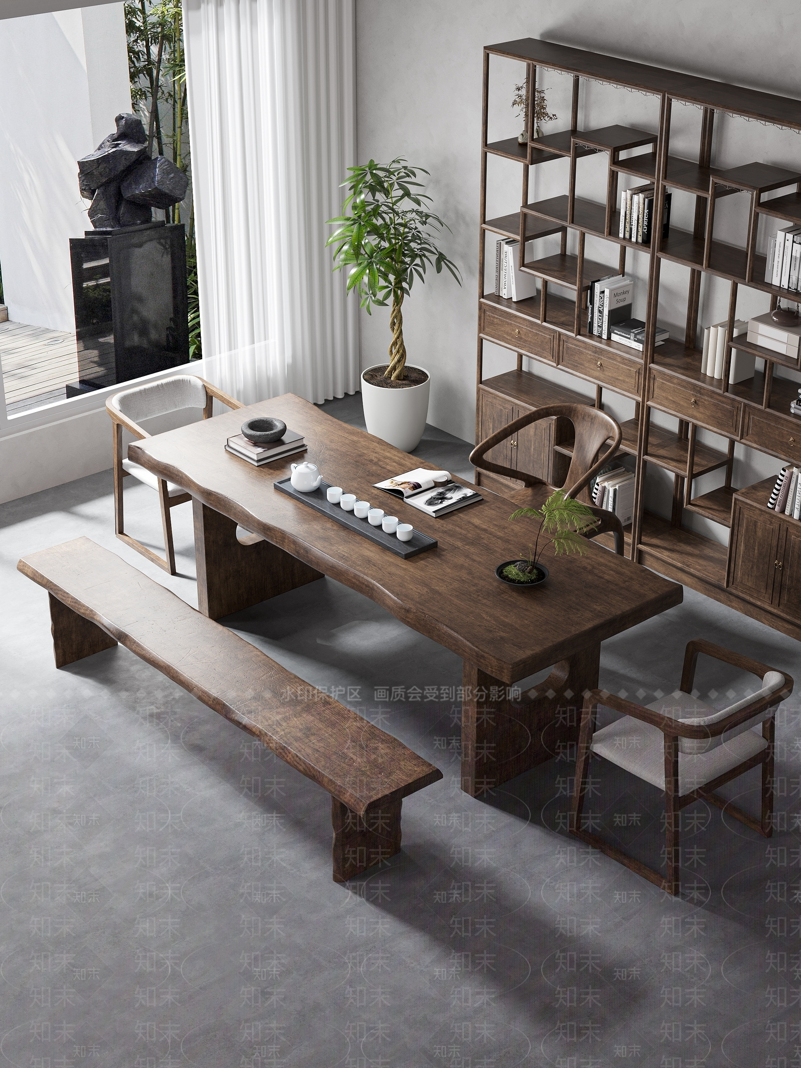 新中式茶桌椅组合3D模型下载【ID:1127523321】