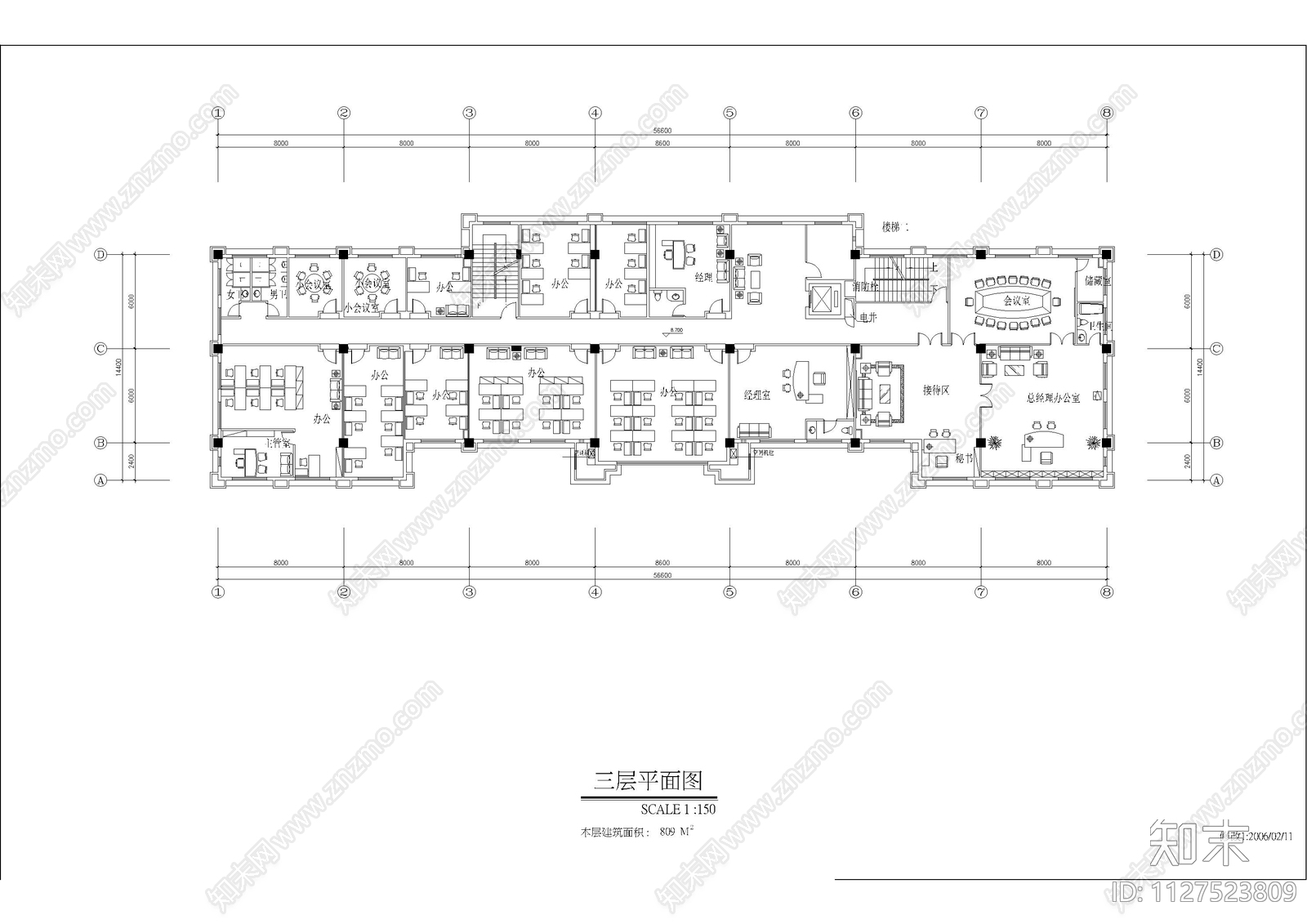 明月居公司办公楼cad施工图下载【ID:1127523809】
