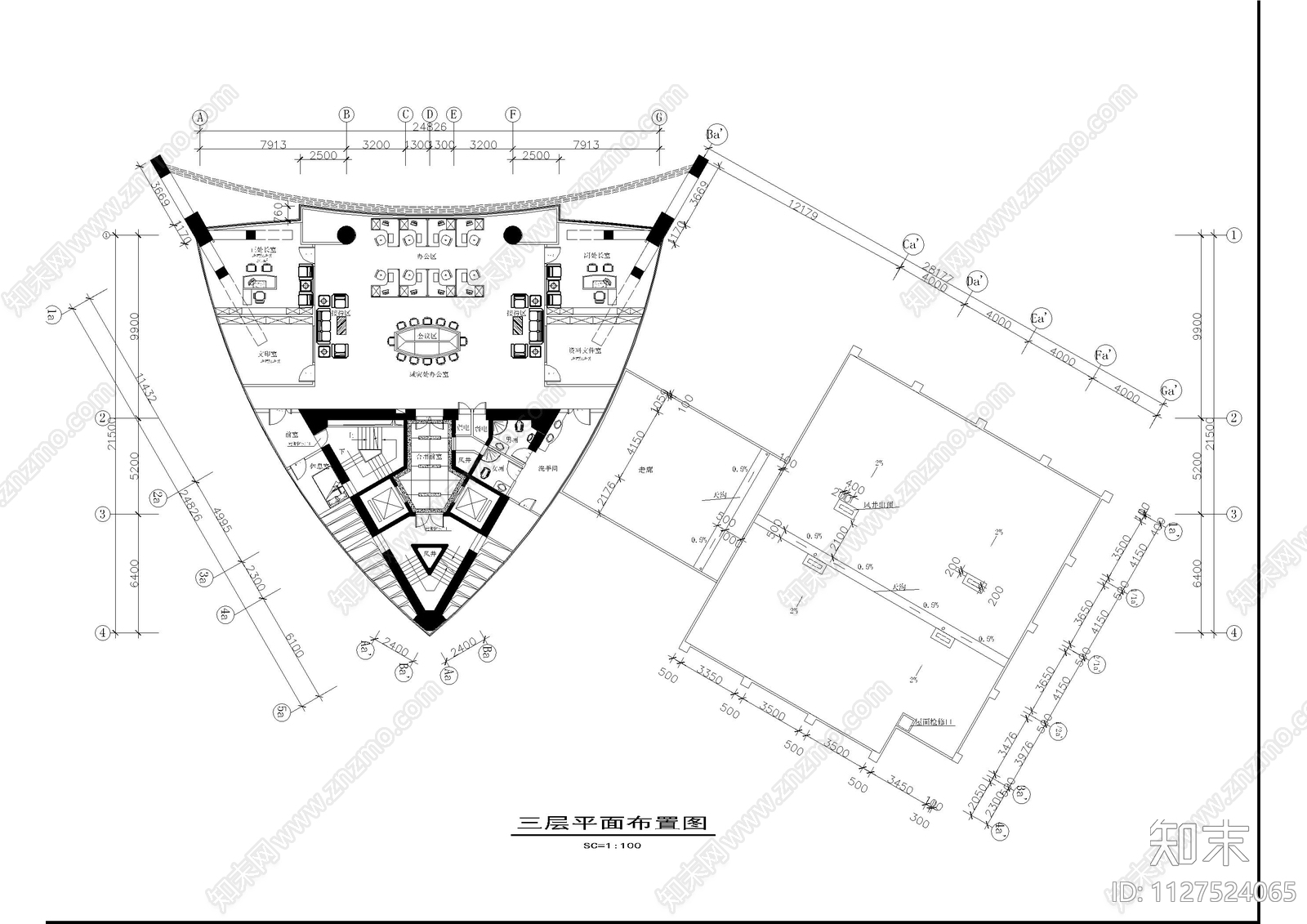 深圳气象局工程部办公楼cad施工图下载【ID:1127524065】