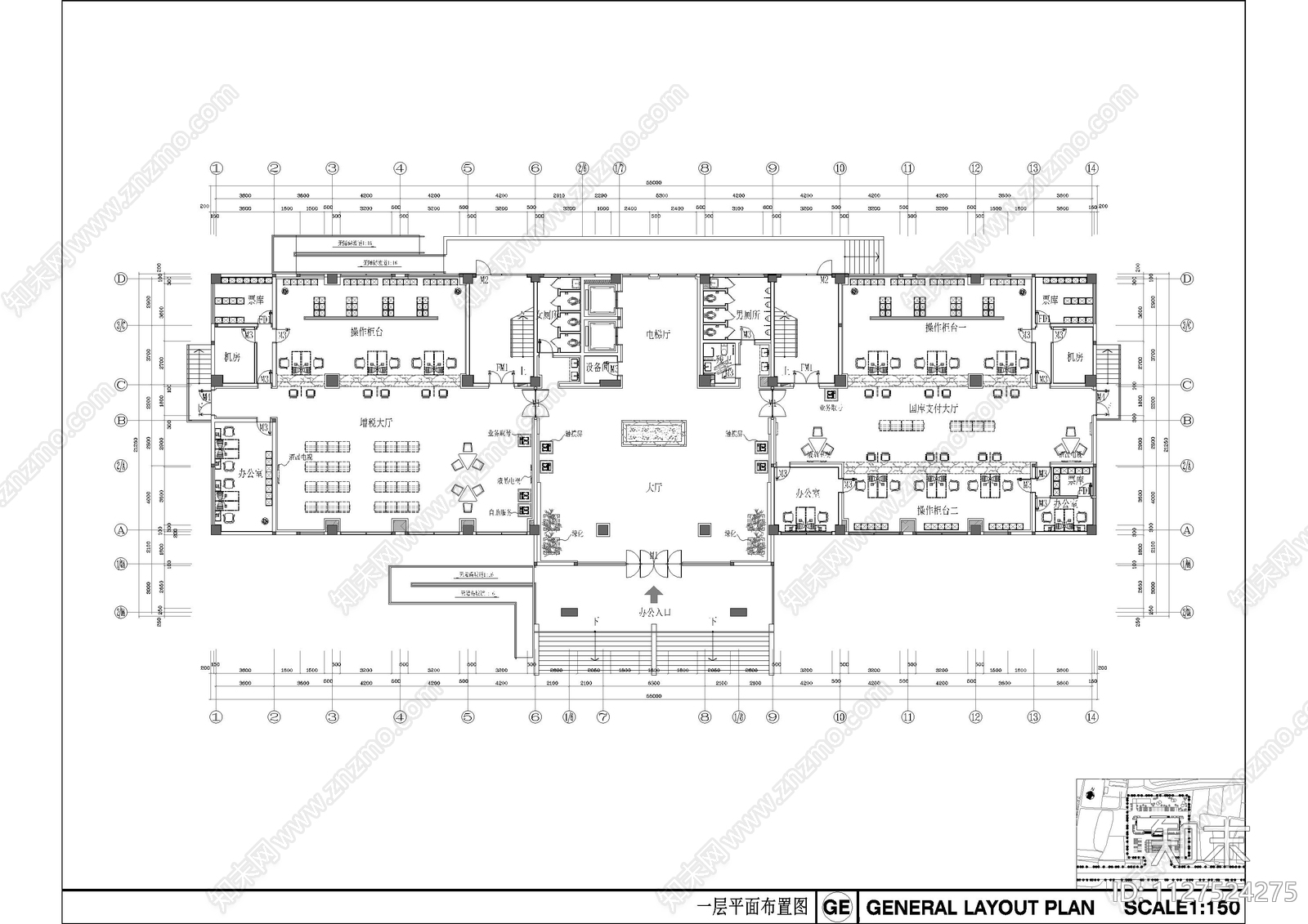 浏河镇财税局办公平面cad施工图下载【ID:1127524275】