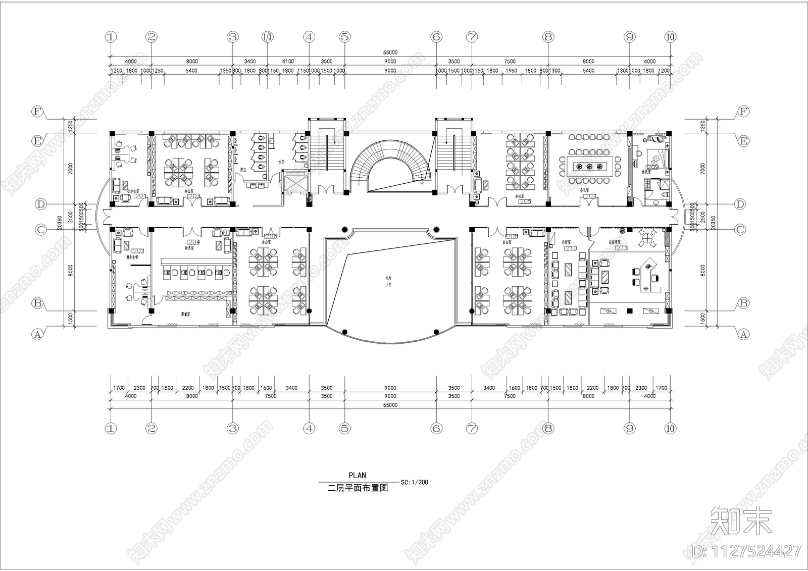 镇江办公空间平面cad施工图下载【ID:1127524427】