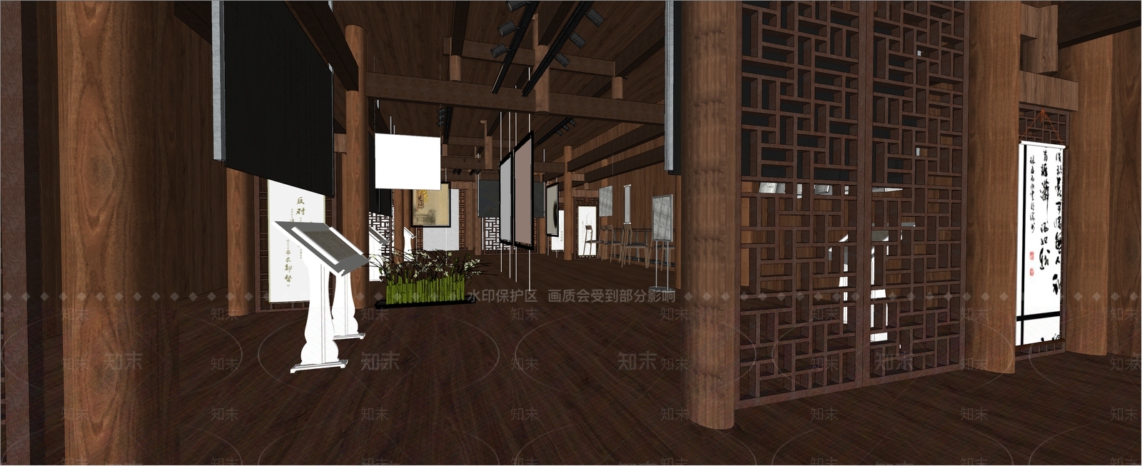 中式图书馆SU模型下载【ID:1127744665】