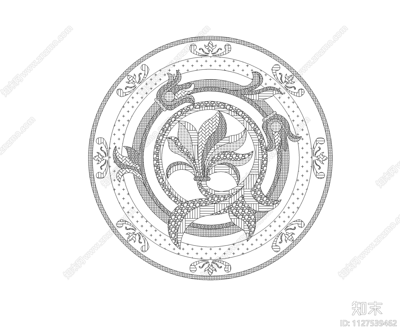 常用CAD地面拼花cad施工图下载【ID:1127539462】