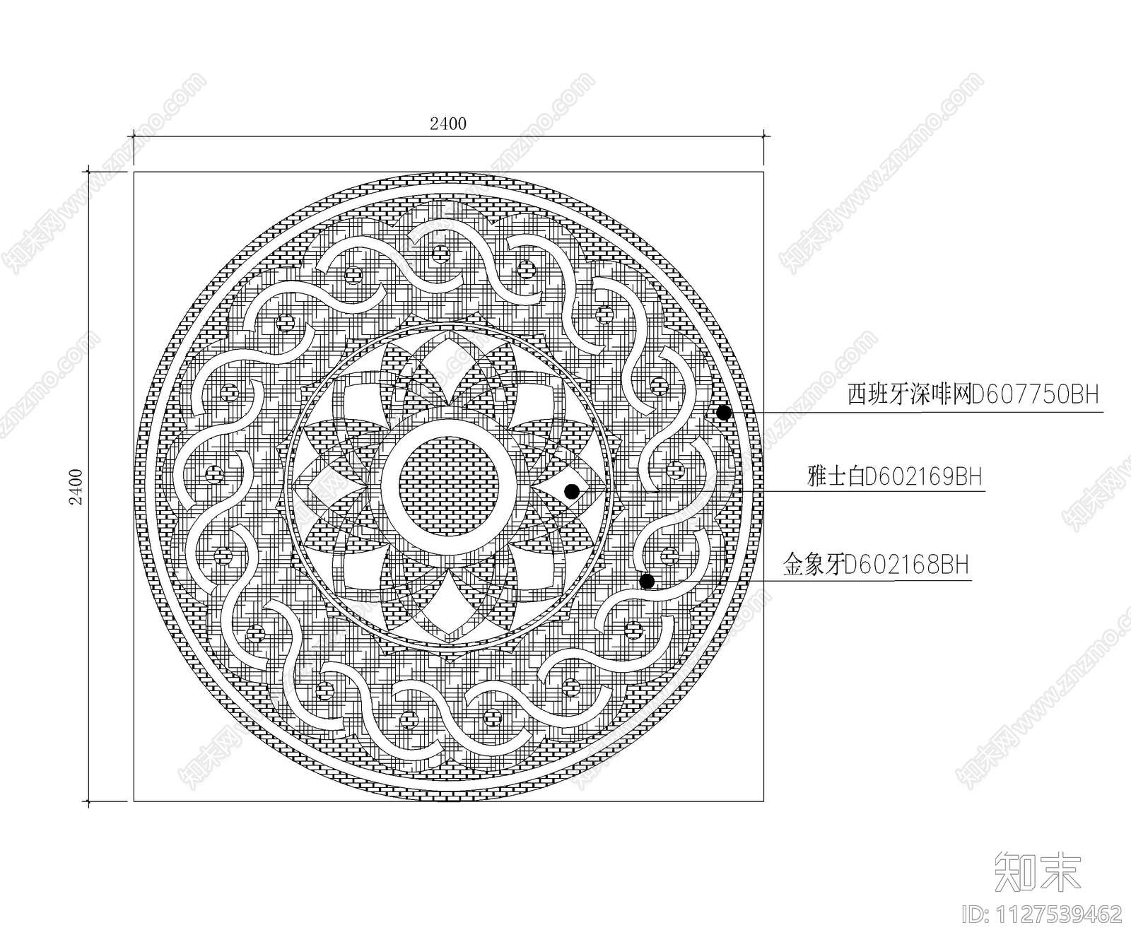 常用CAD地面拼花cad施工图下载【ID:1127539462】