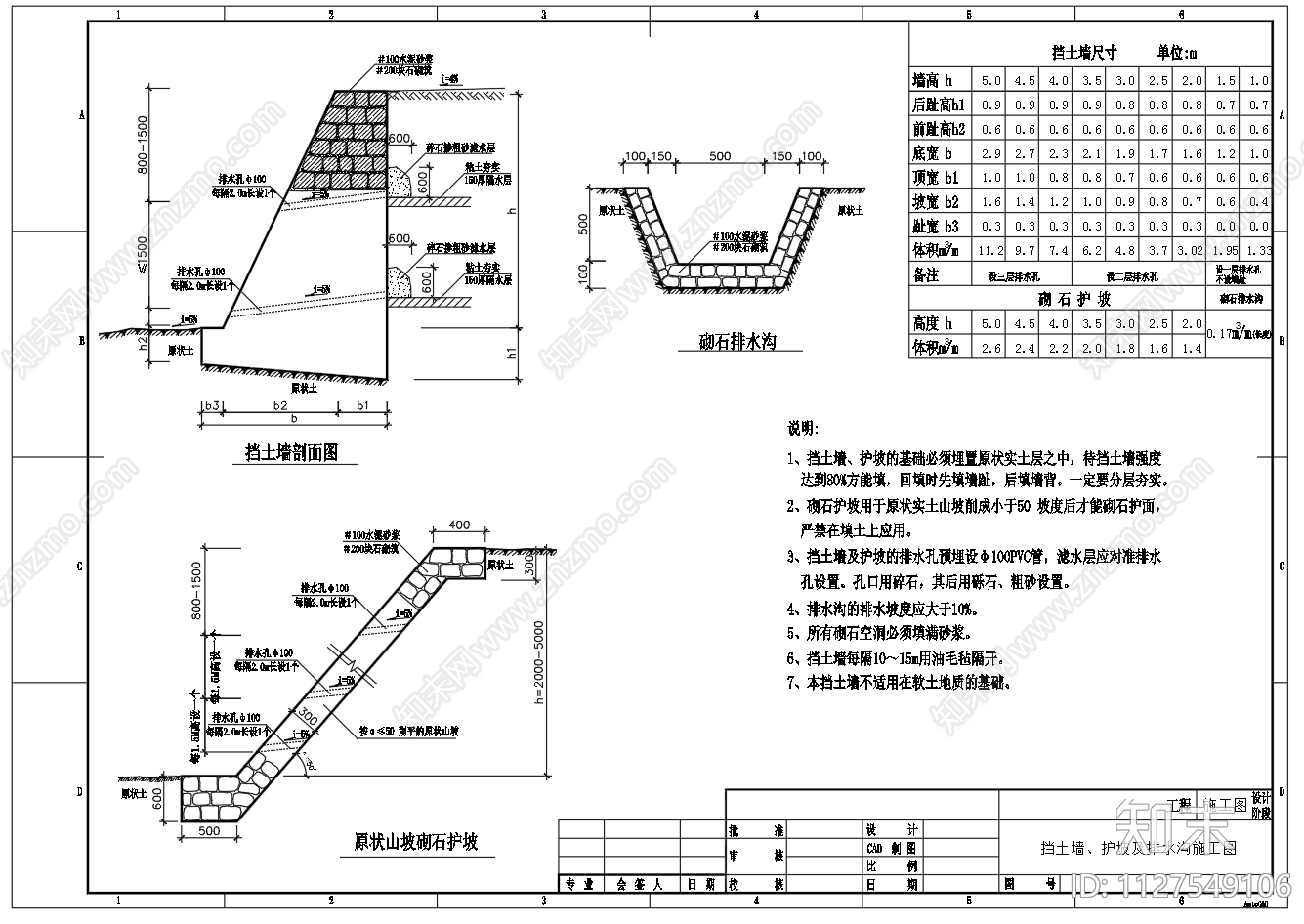 挡土墙施工图下载【ID:1127549106】