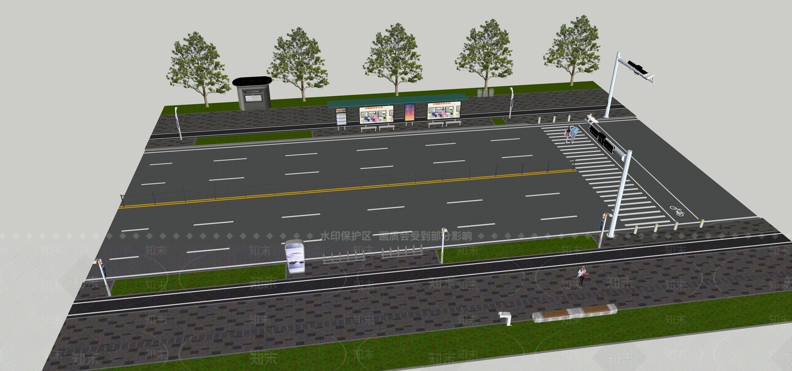 现代市政道路SU模型下载【ID:1127554019】
