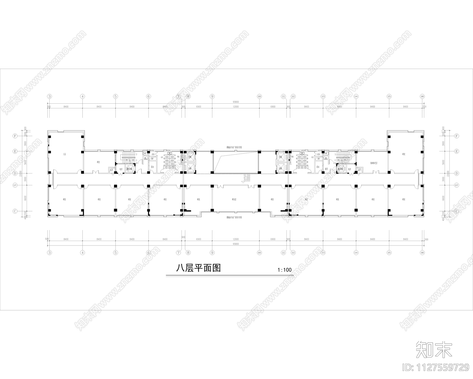 现代科技大厦建筑共15层平面设计方案cad施工图下载【ID:1127559729】