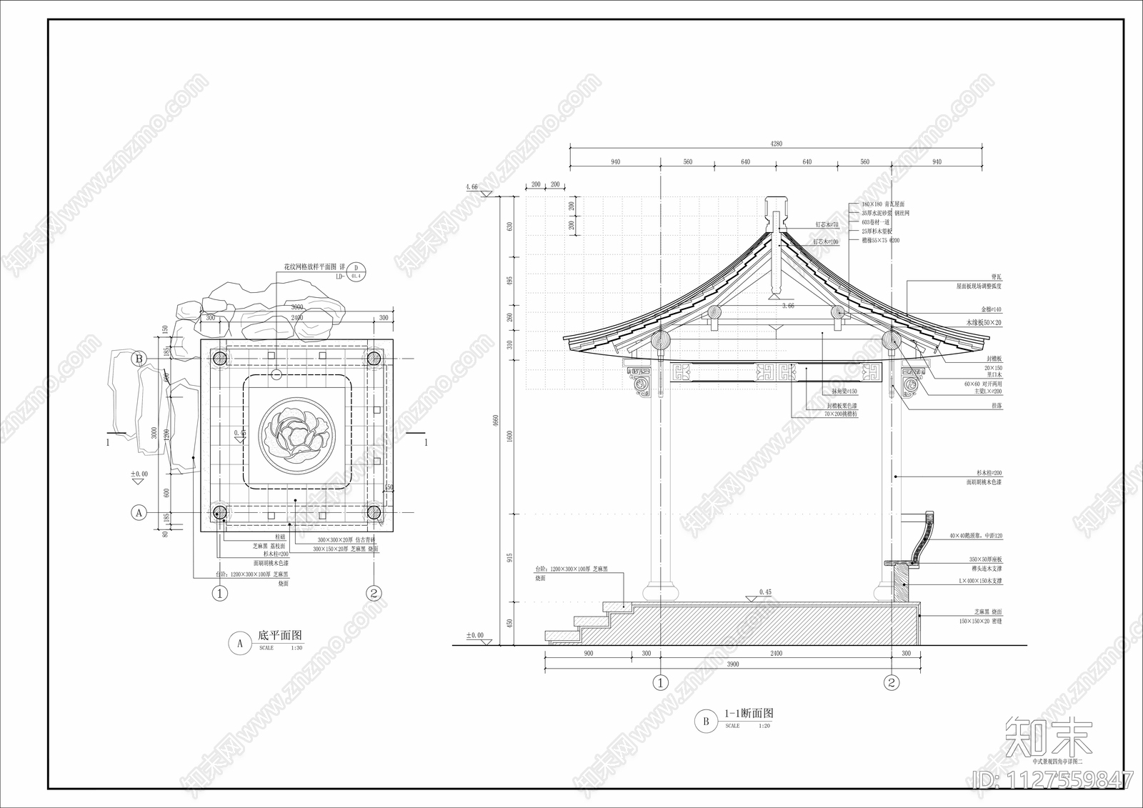 中式景观四角亭节点详图施工图下载【ID:1127559847】