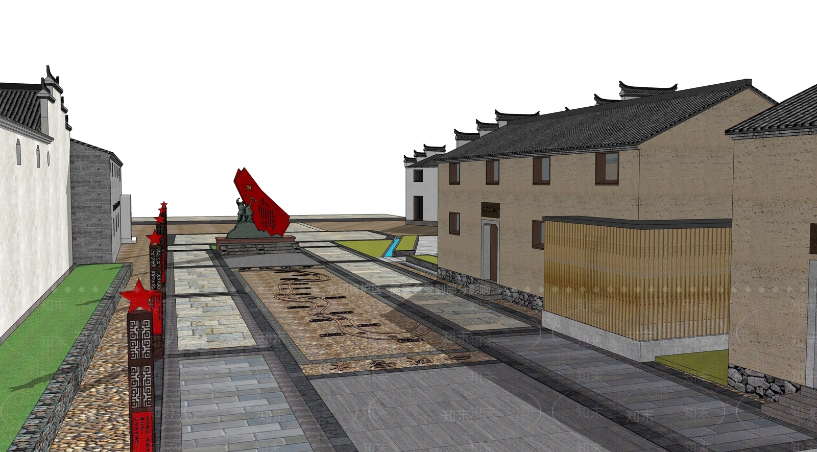 现代乡土风格广场SU模型下载【ID:1127560483】