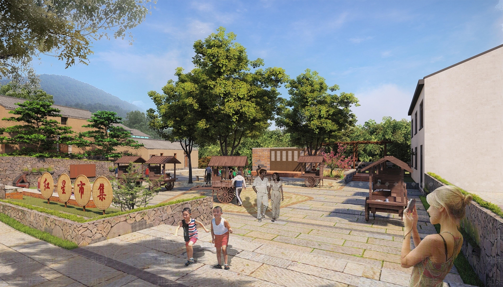 新中式乡土广场景观SU模型下载【ID:1127560720】