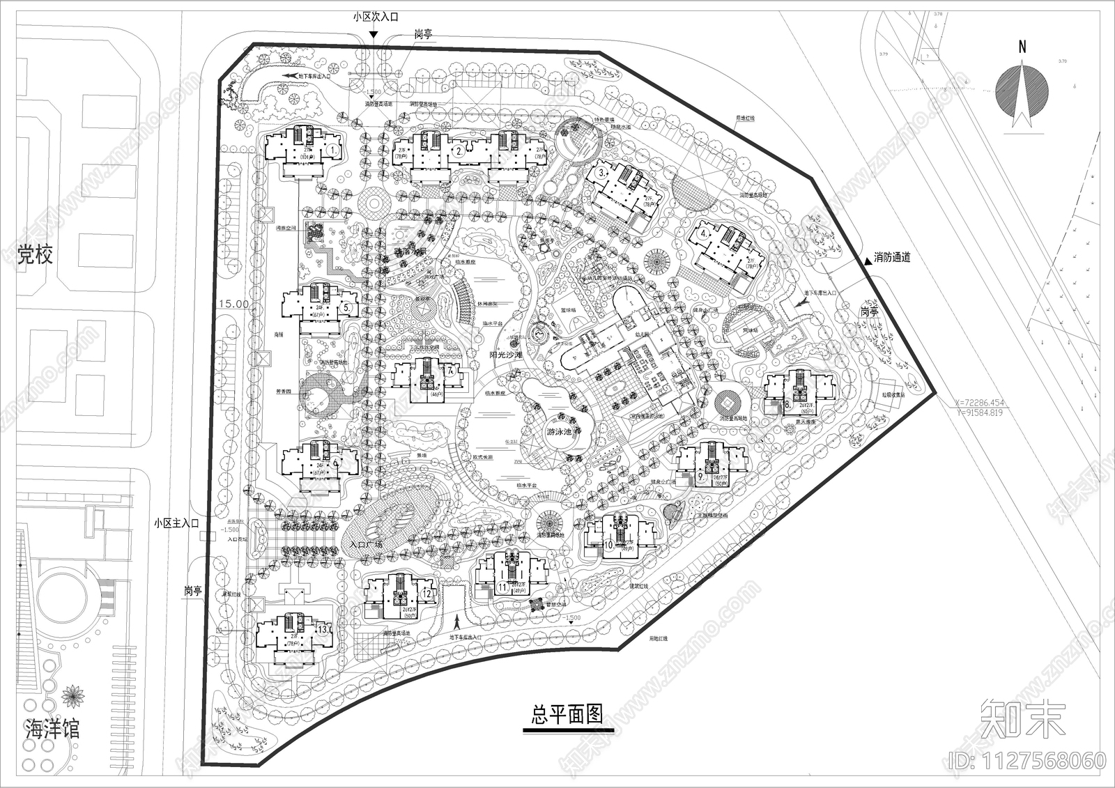 某小区景观规划总平面施工图下载【ID:1127568060】