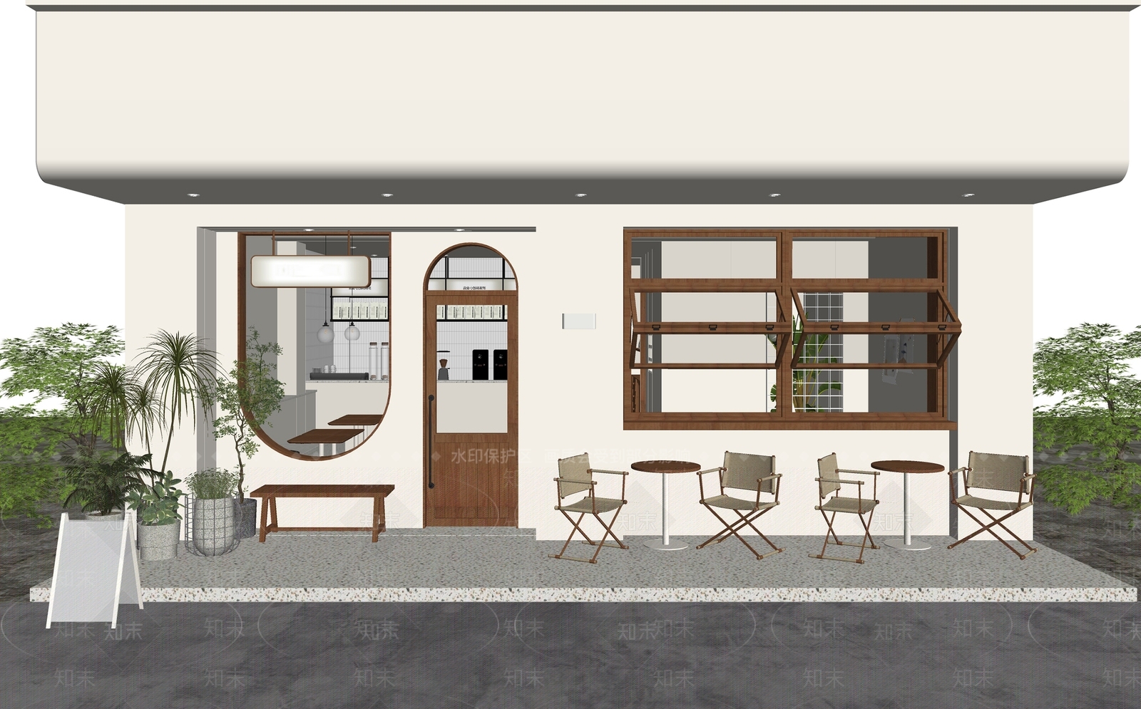 现代奶茶店门头门面SU模型下载【ID:1127570867】_知末su模型网