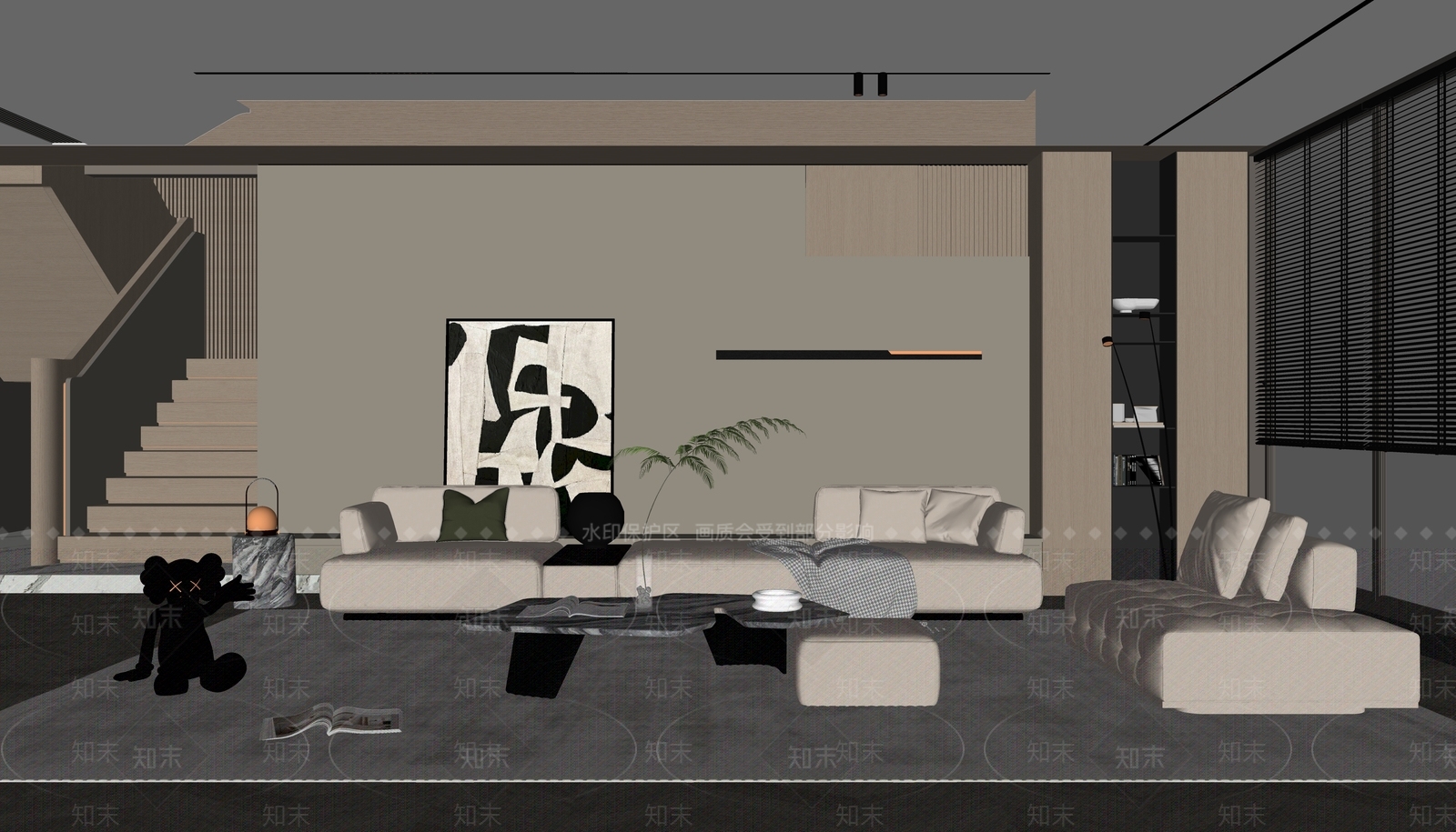 现代别墅客厅SU模型下载【ID:1127577577】