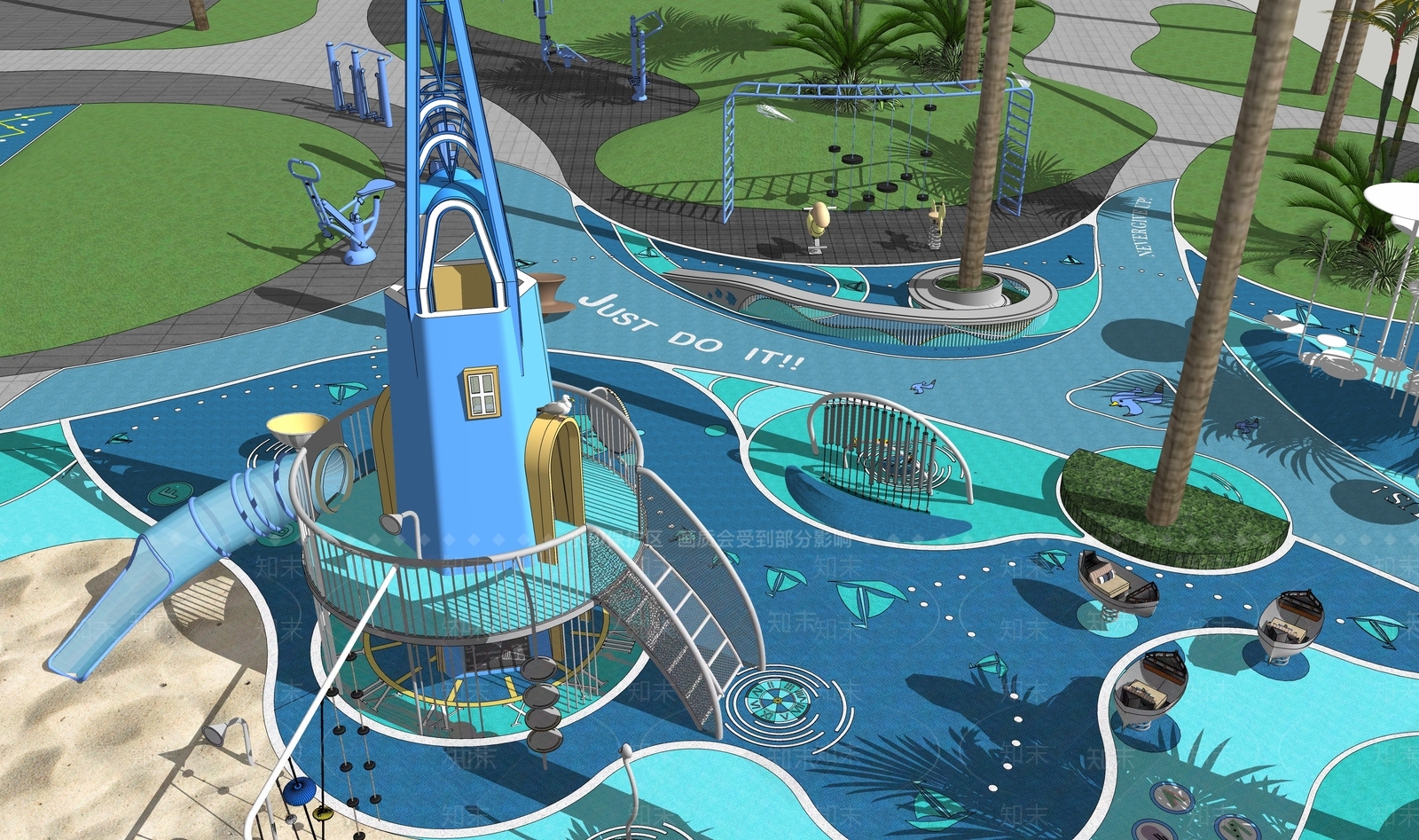 现代海航主题海洋灯塔儿童活动区SU模型下载【ID:1127584863】