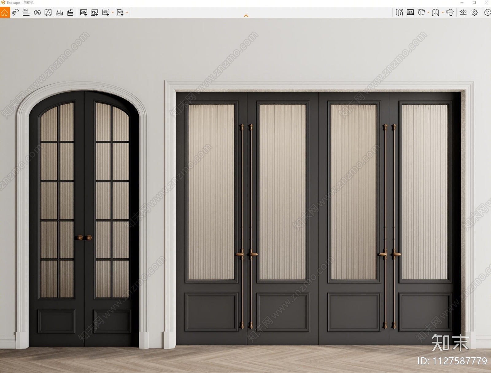 法式玻璃双开门SU模型下载【ID:1127587779】