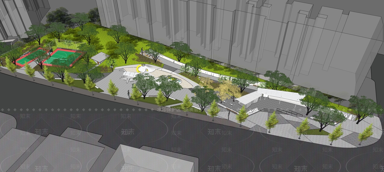现代街角运动休闲公园SU模型下载【ID:1127588567】