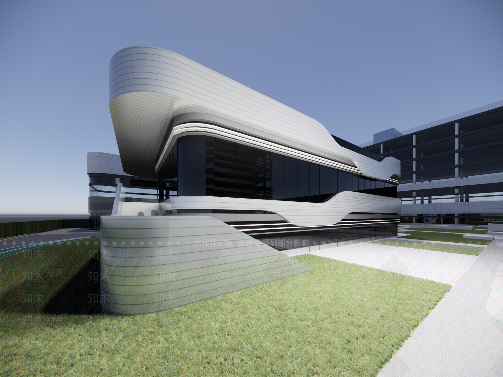 现代弧形文化建筑SU模型下载【ID:1127590835】