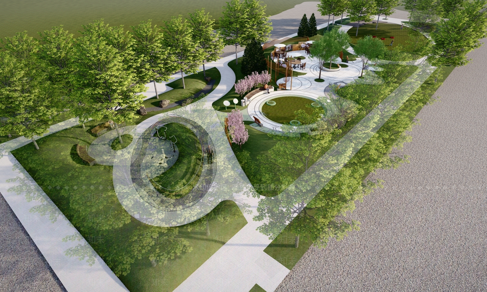 现代带状园艺公园景观SU模型下载【ID:1127594251】