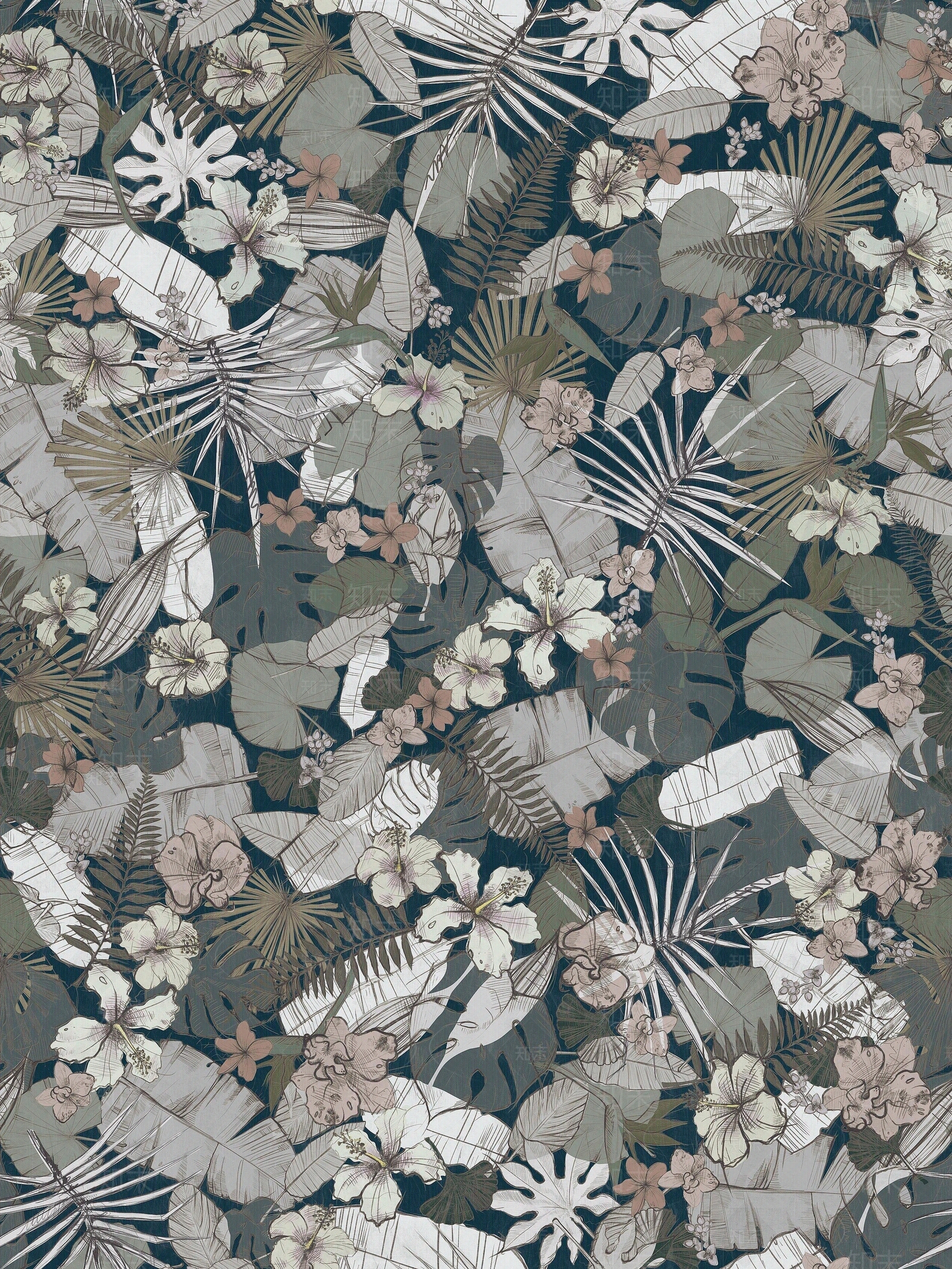 植物印花纹理壁画贴图下载【ID:1127595241】