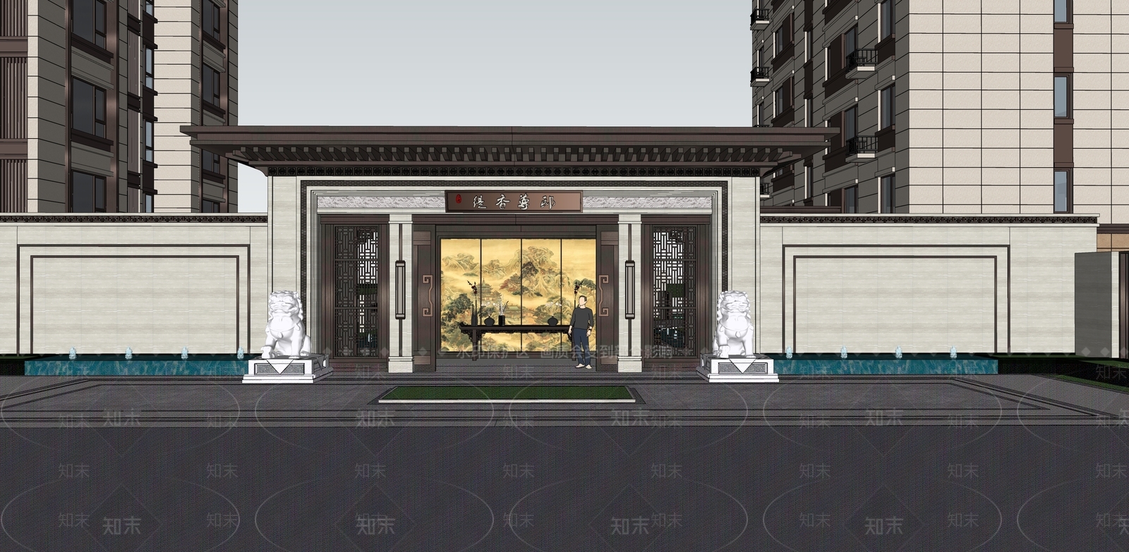 新中式入口大门SU模型下载【ID:1127613867】