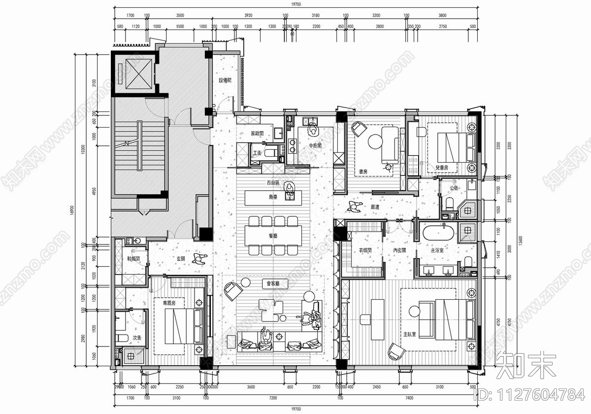 250㎡大平层样板间CAD施工图cad施工图下载【ID:1127604784】