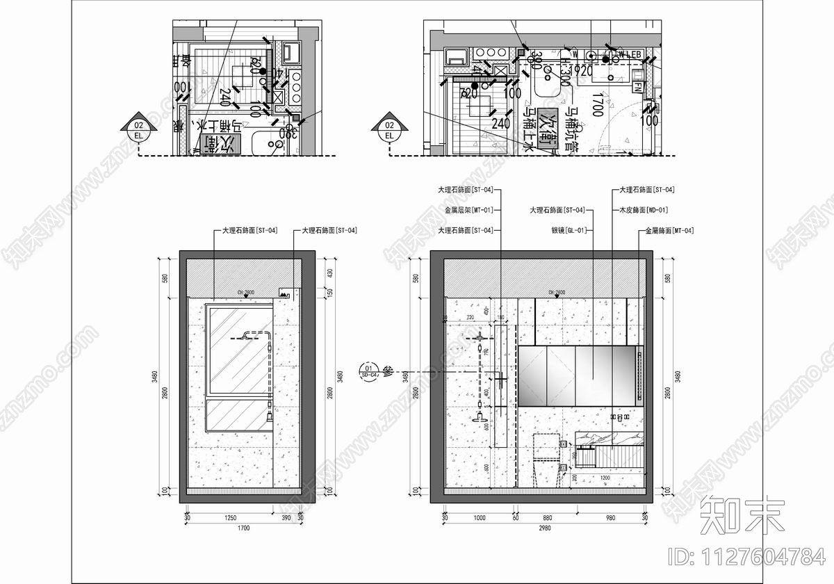 250㎡大平层样板间CAD施工图cad施工图下载【ID:1127604784】