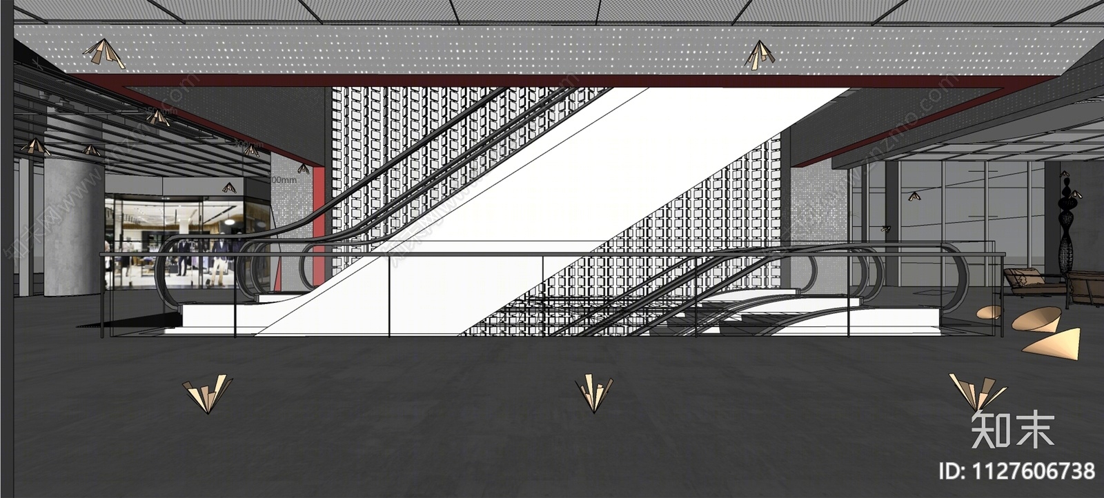 现代商业扶梯SU模型下载【ID:1127606738】