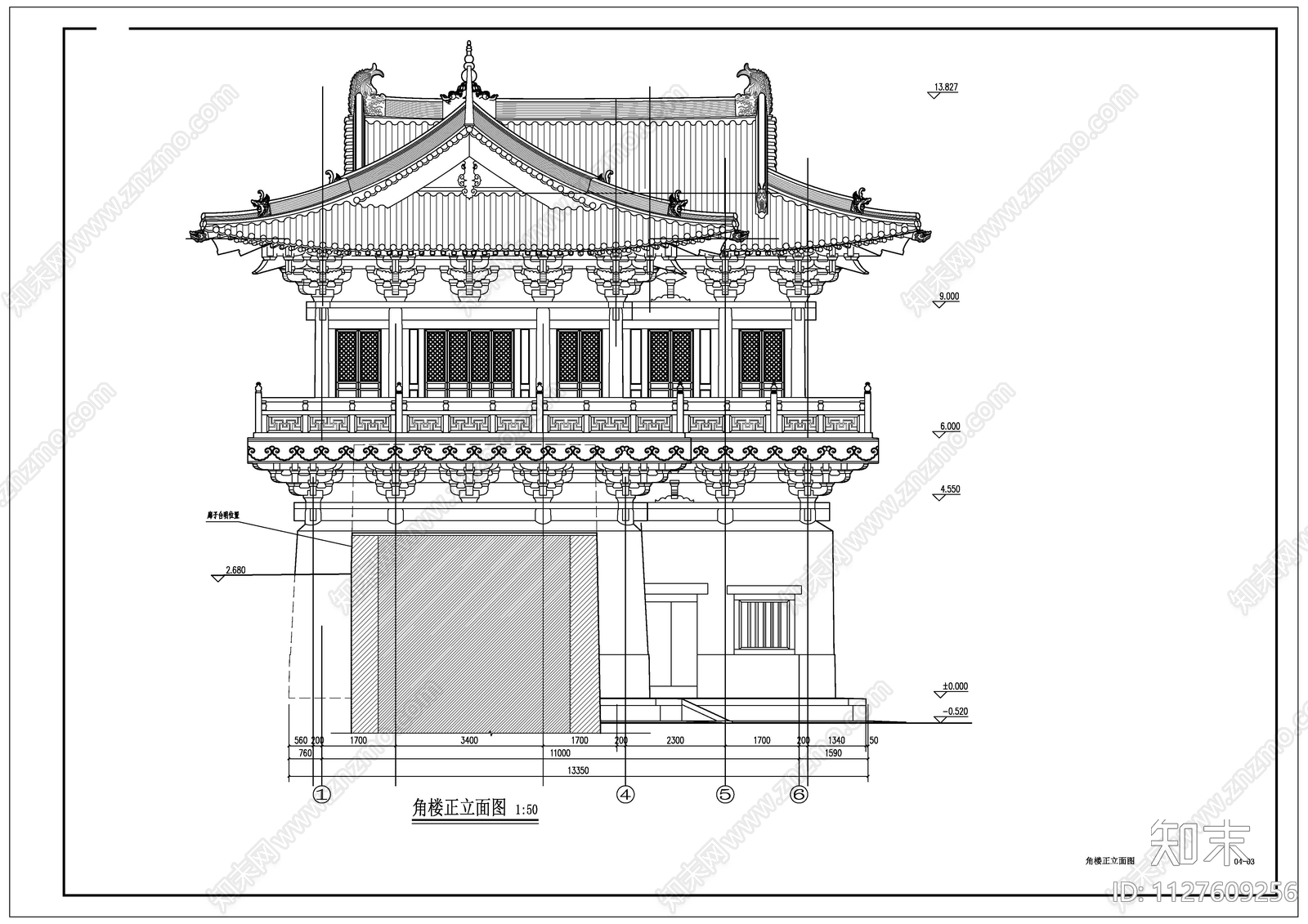 角楼cad施工图下载【ID:1127609256】