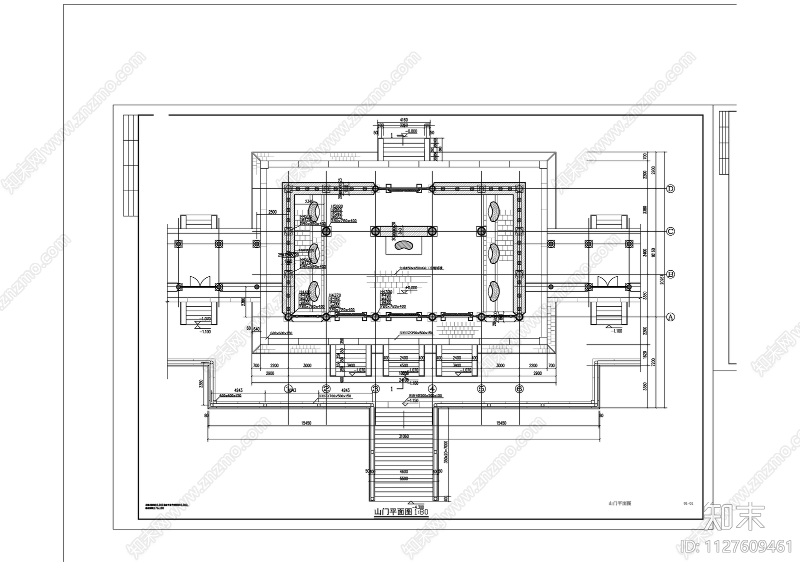 山门配殿cad施工图下载【ID:1127609461】