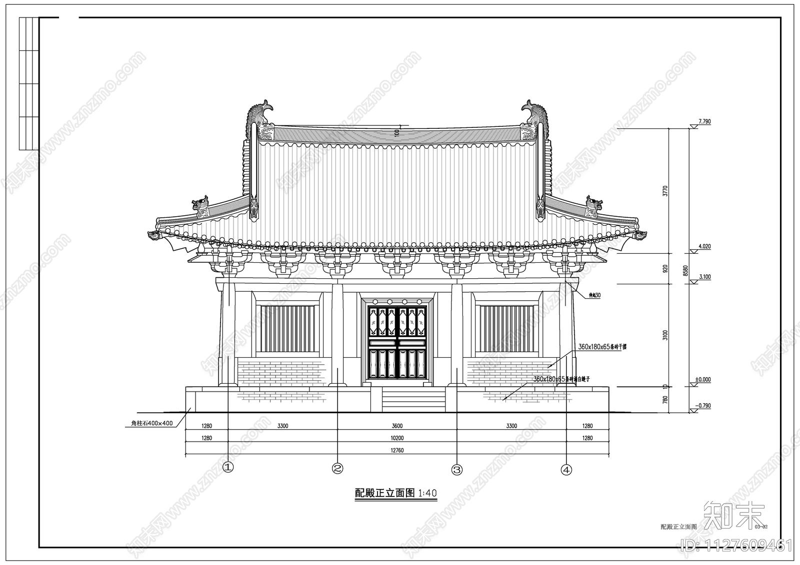 山门配殿cad施工图下载【ID:1127609461】