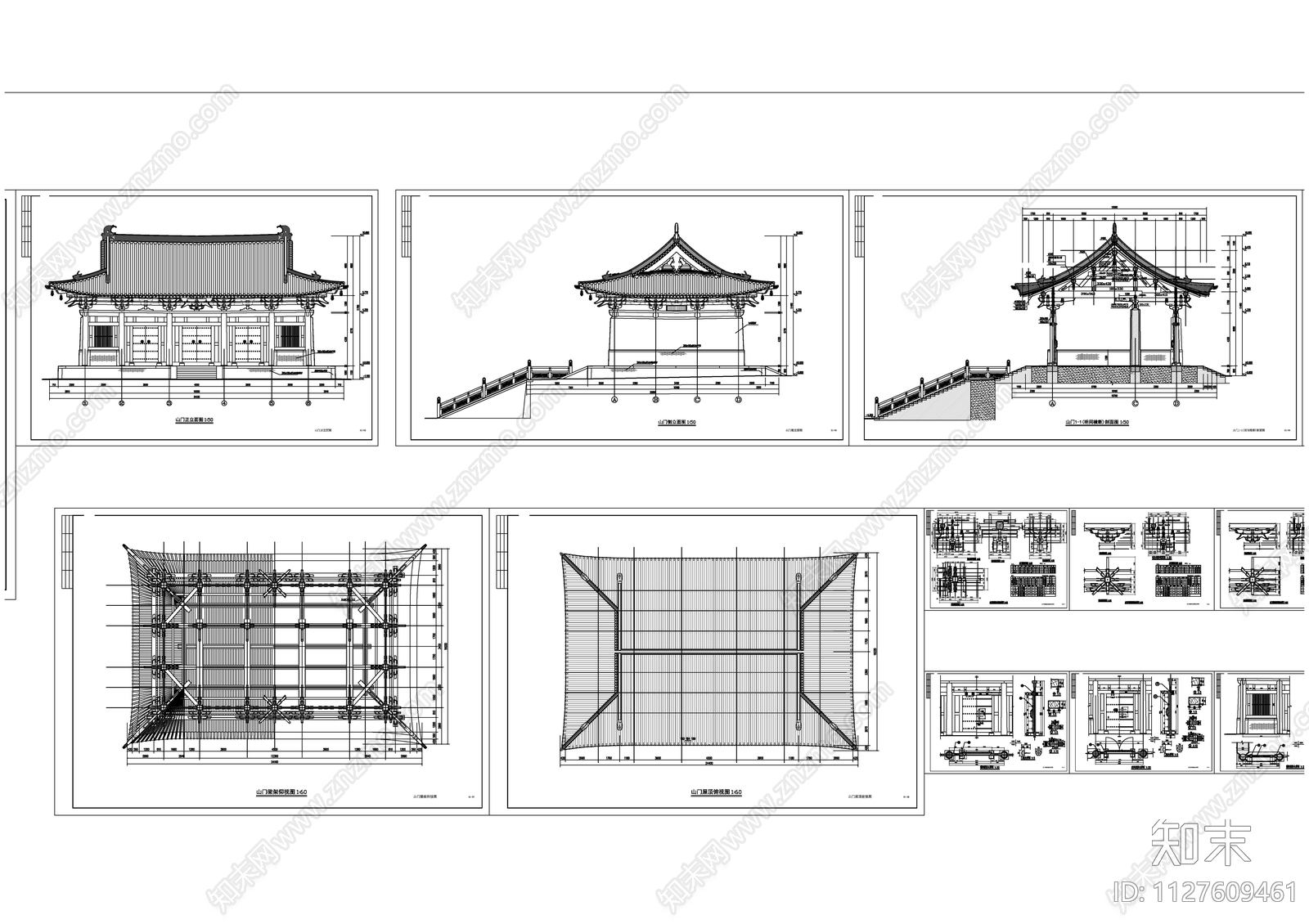 山门配殿cad施工图下载【ID:1127609461】