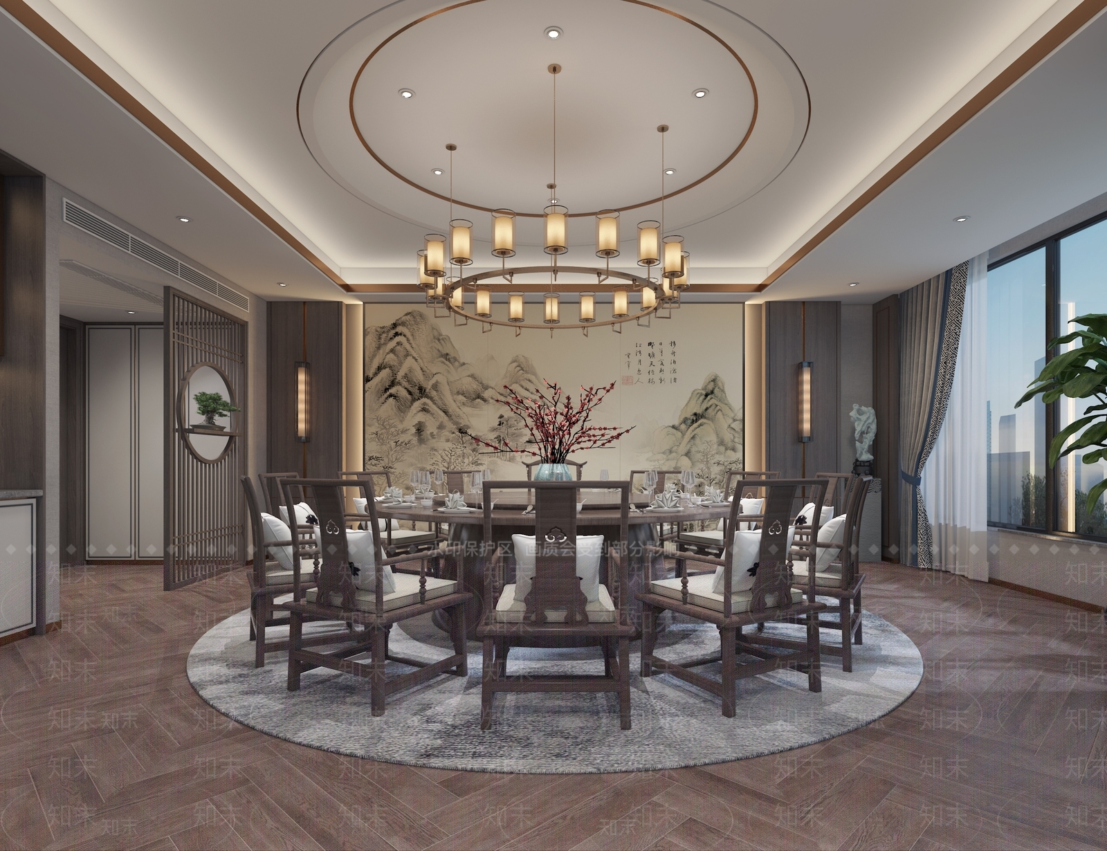 新中式中餐厅包间3D模型下载【ID:1127616216】_知末3d模型网