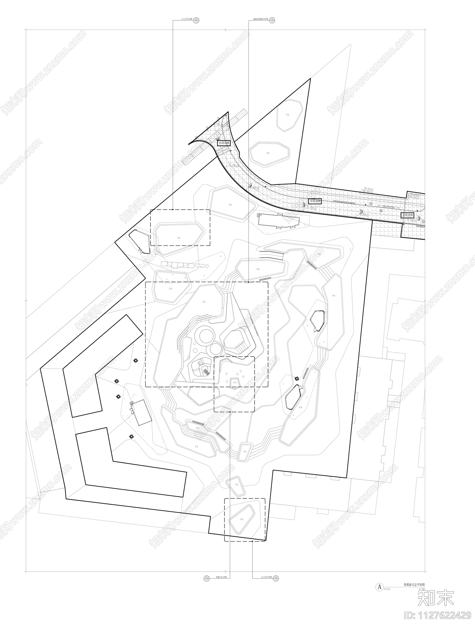 趣味盒子休闲广场cad施工图下载【ID:1127622429】