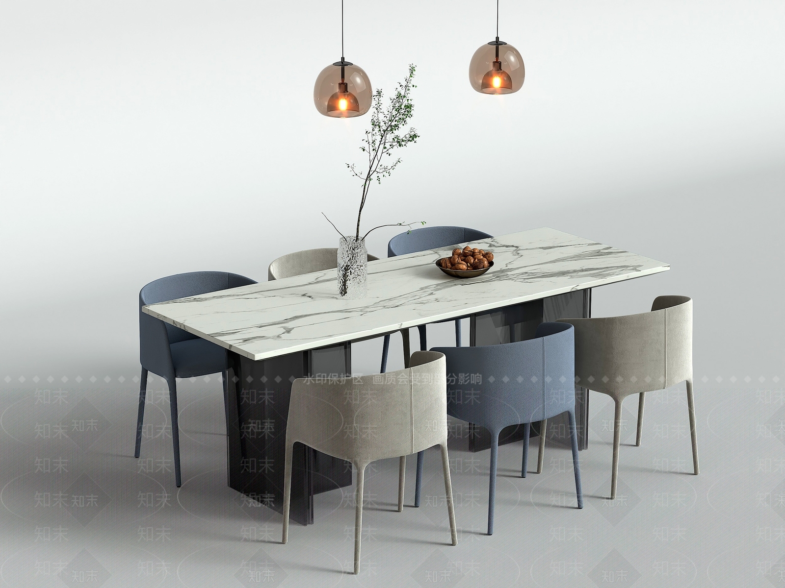 现代餐桌椅子组合3D模型下载【ID:1127631185】