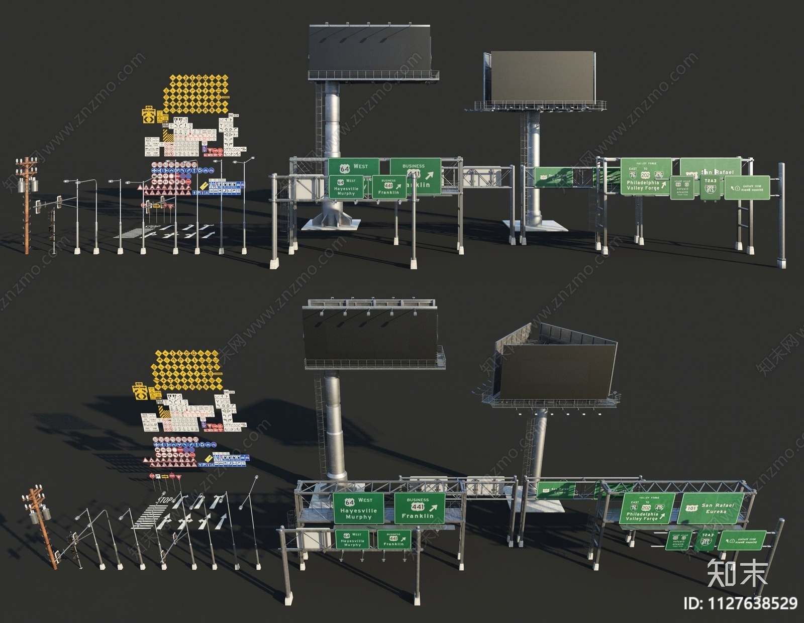 现代道路设施组合3D模型下载【ID:1127638529】