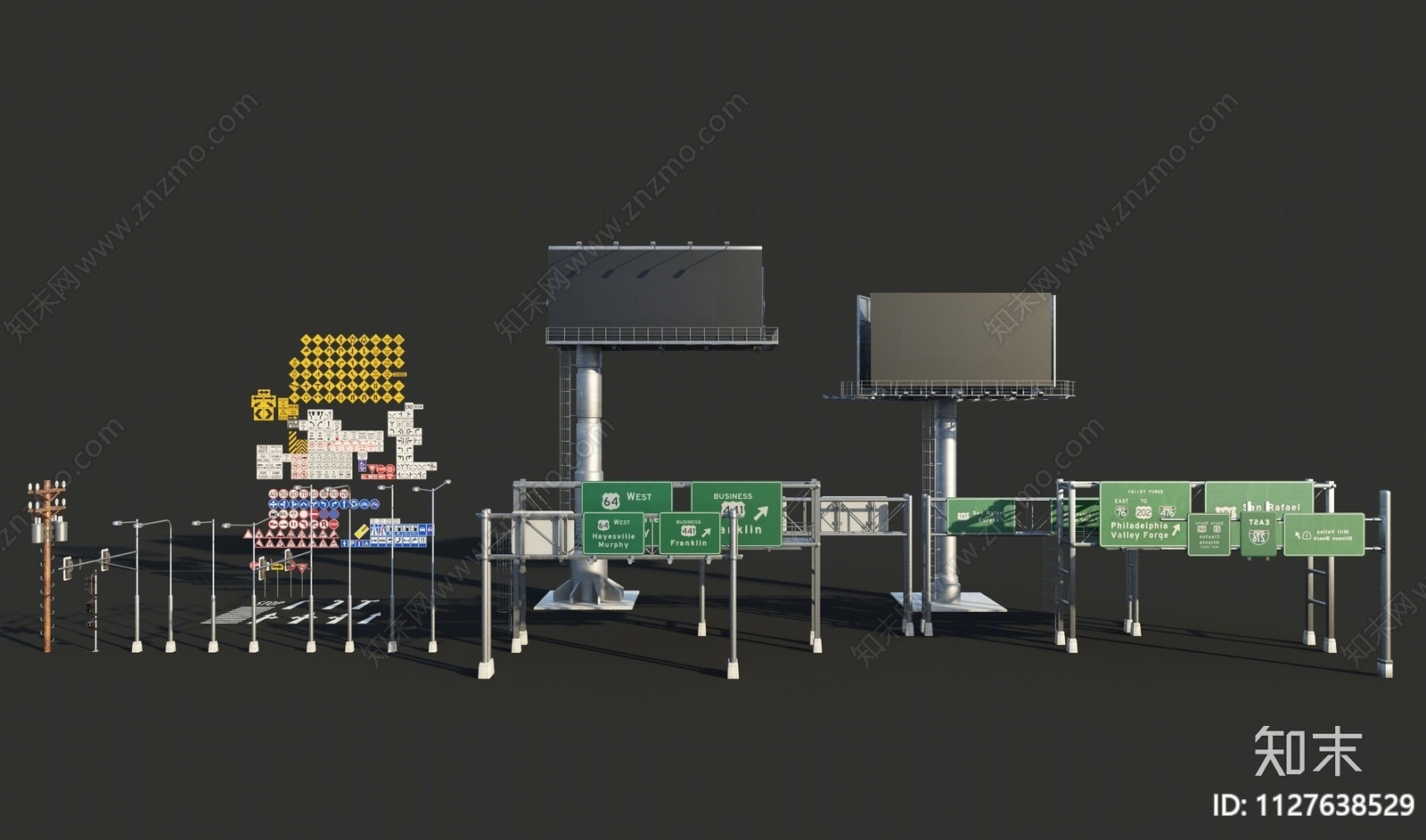 现代道路设施组合3D模型下载【ID:1127638529】