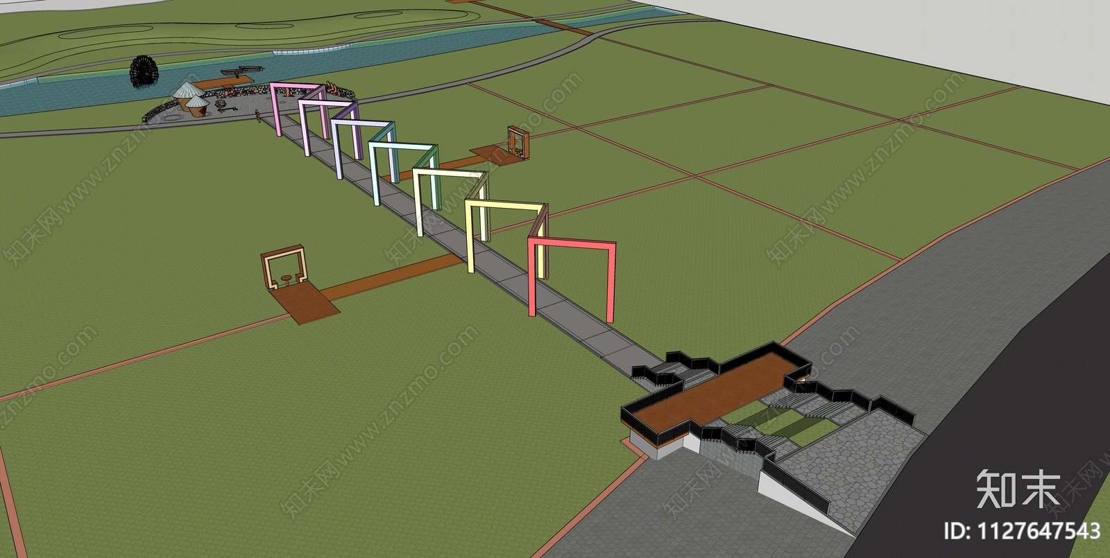 现代公园廊架SU模型下载【ID:1127647543】
