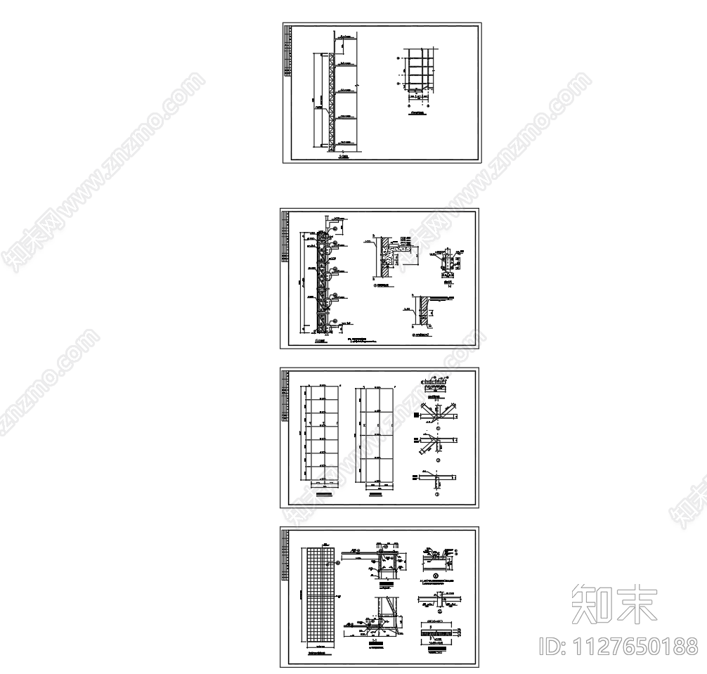 墙面广告钢结构牌节点cad施工图下载【ID:1127650188】