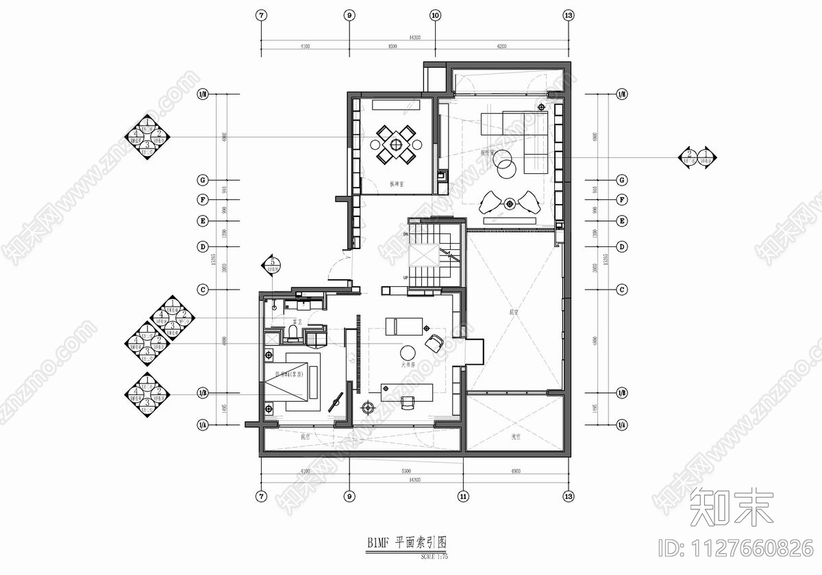 三层复式洋房别墅cad施工图下载【ID:1127660826】