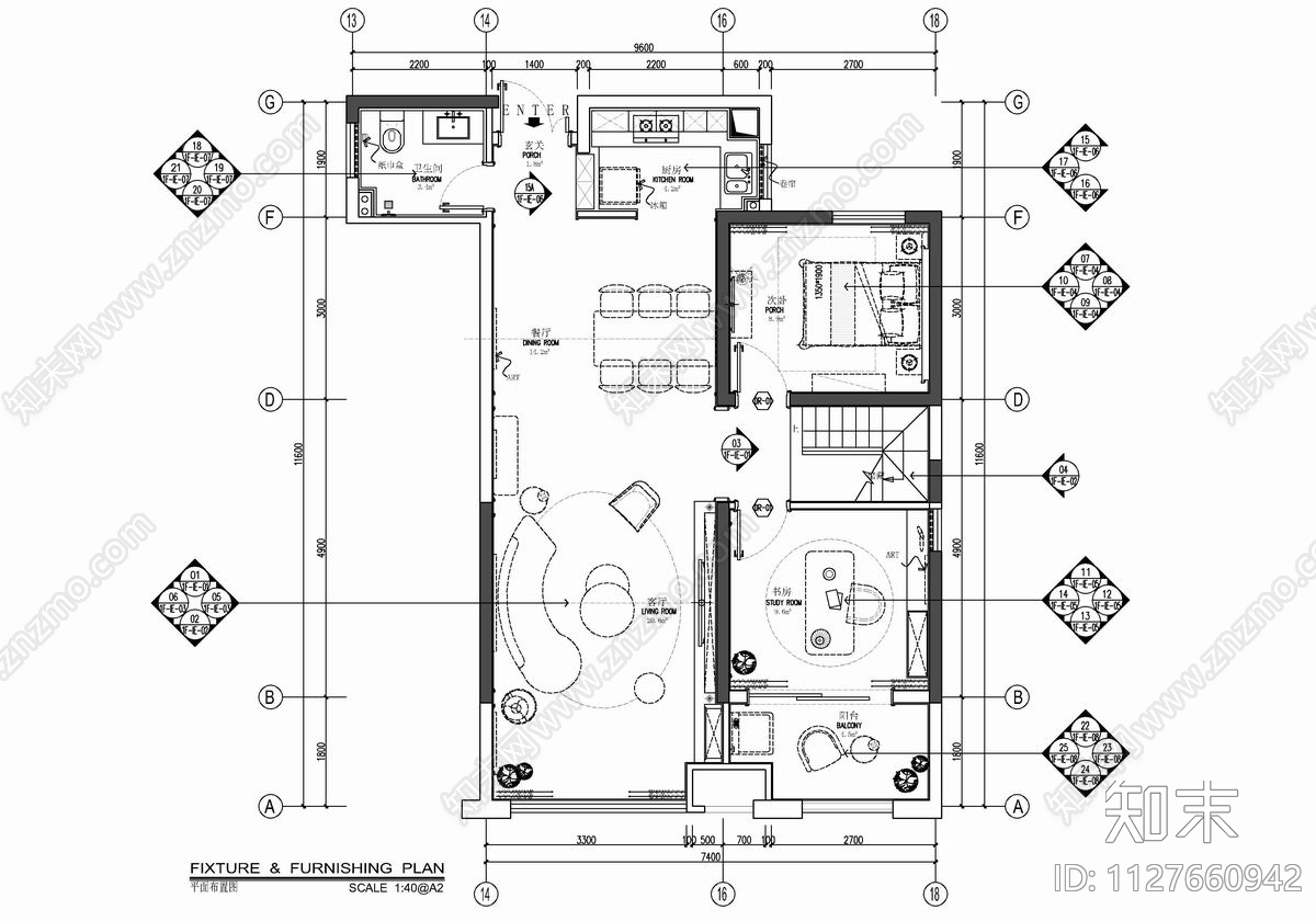 125㎡复式家装施工图下载【ID:1127660942】