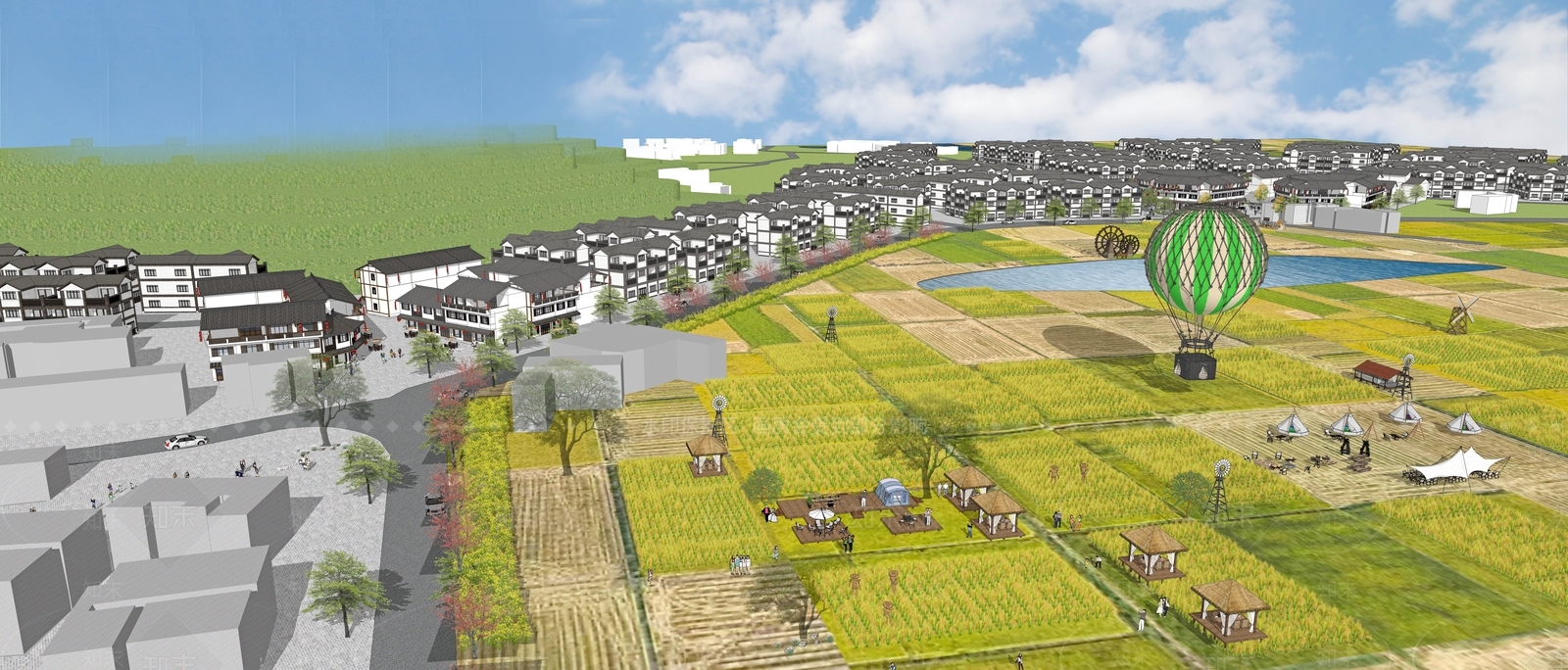 新中式美丽乡村SU模型下载【ID:1127695684】