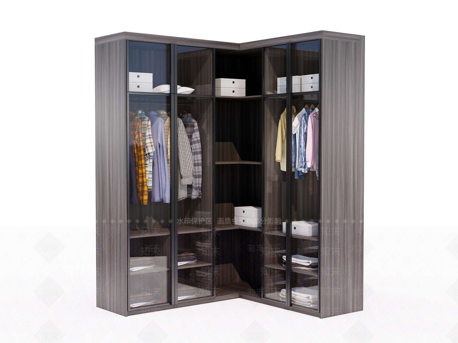 现代转角玻璃推拉门衣柜SU模型下载【ID:1127670900】