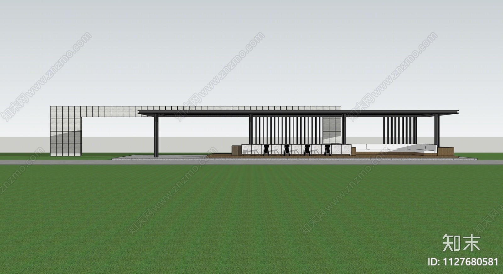 现代景观廊架SU模型下载【ID:1127680581】