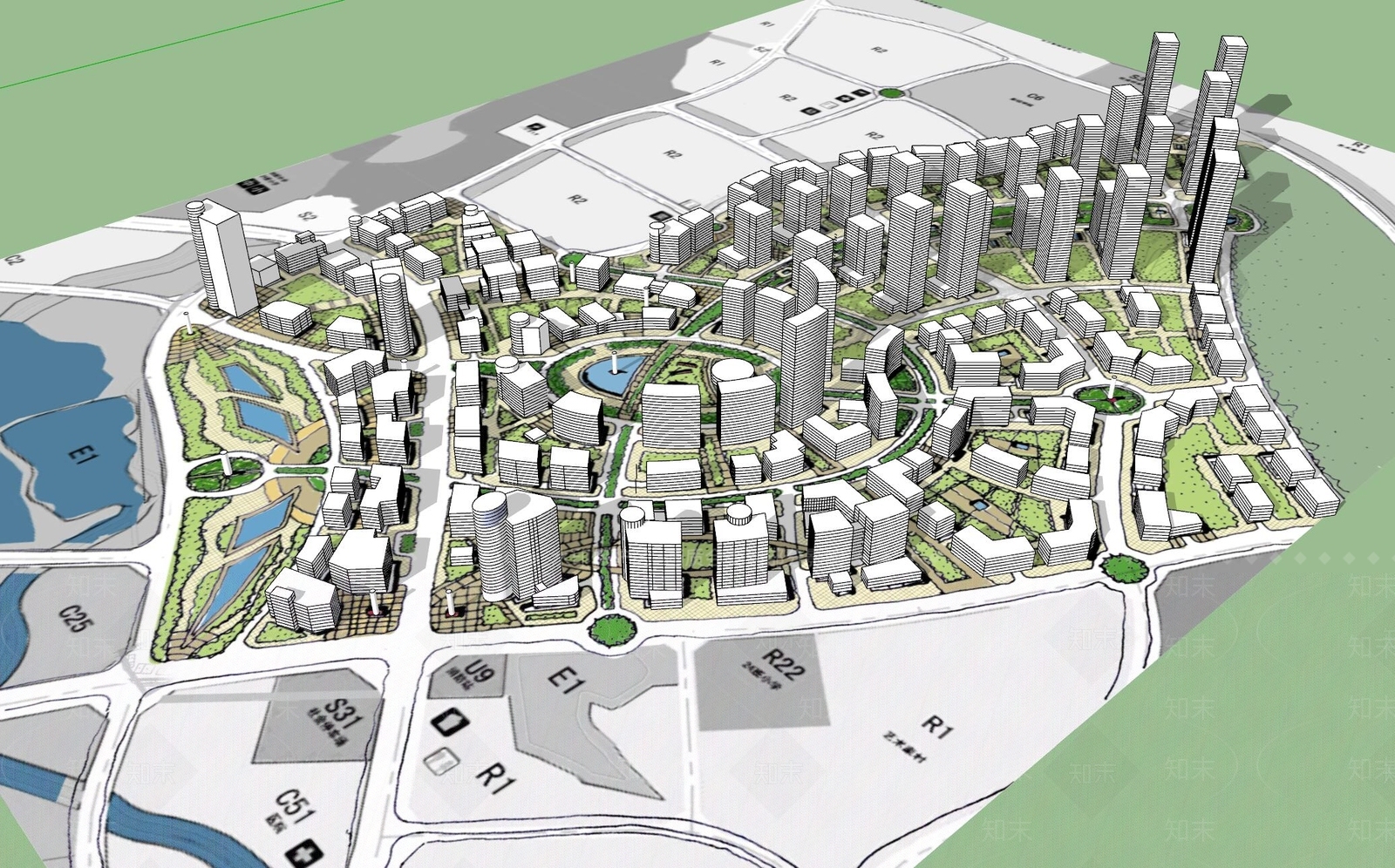 现代城市规划简模SU模型下载【ID:1127681934】